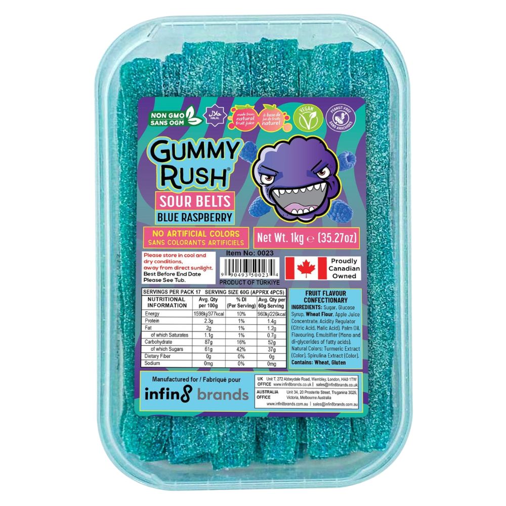 Gummy Rush Blue Raspberry Sour Belts